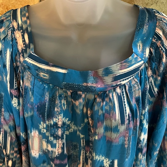 NWT Savanna Jane Turquoise Aztec Southwest Blouse 2X NEW Unique Tie In Back - Picture 2 of 16